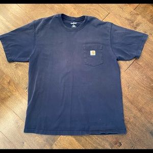 Carhartt Original Fit Shirt Men’s Size Large Navy Blue Pocket Logo Patch Faded